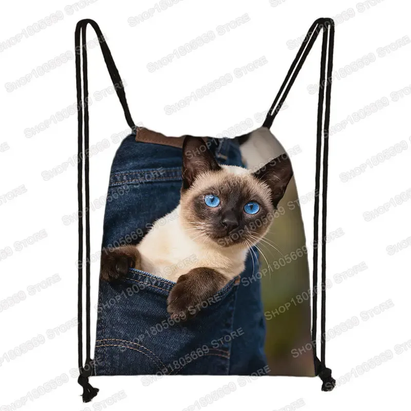sac de poche imprimé animal pour femme, sac à cordon de serrage, chat mignon et chien, sacs de rangement de loisirs, sac à dos pour adolescent, porte-chaussures pour cadeau de voyage