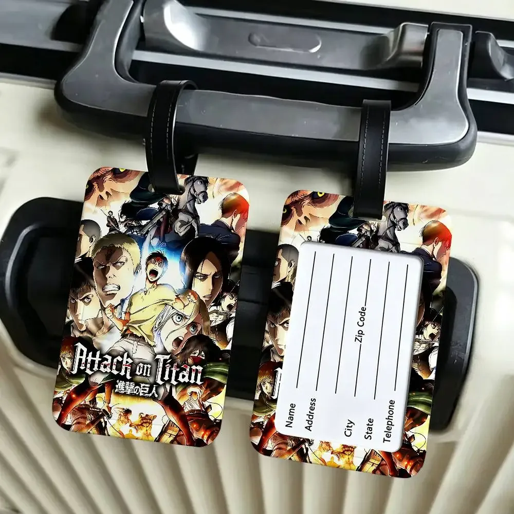 étiquette de bagage en pvc anime a-attack on titan, avec carte d'information, étiquette nominative anti-perte pour valise, sac à dos, accessoire de voyage
