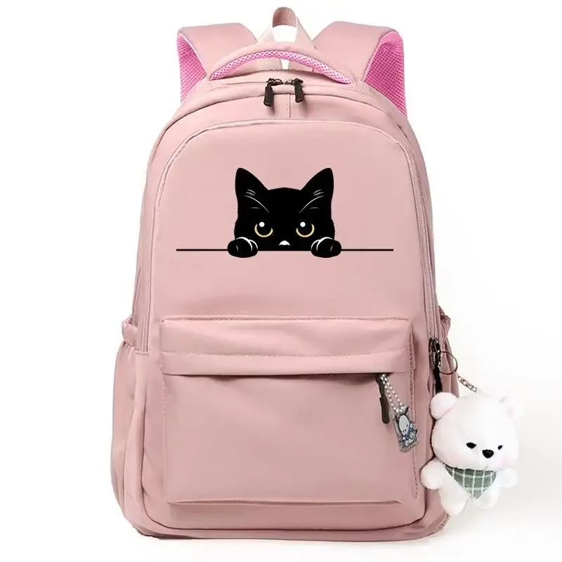 chat noir rose sac à dos étudiant lettre livre sac fille ordinateur portable sac d'école adolescent sac de voyage sac à dos unisexe collège ordinateur sac