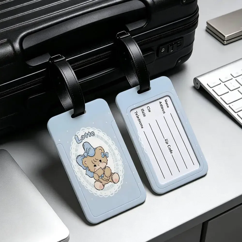 étiquette de bagage portable anti-perte m-mikkos chat mignon, étui de carte d'information en pvc, étiquette de voyage pour valise et sac à dos