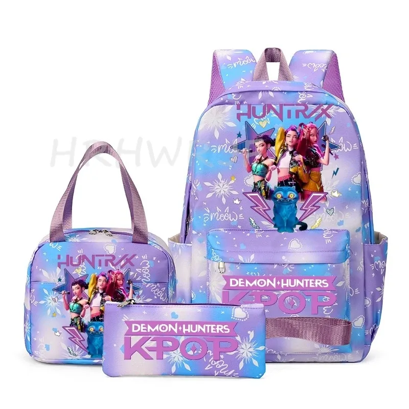 sac à dos kpop demon hunter avec imprimé neige, cartable pour adolescents avec sac à bandoulière pour usage quotidien, sacs de voyage décontractés pour filles, 3 pièces