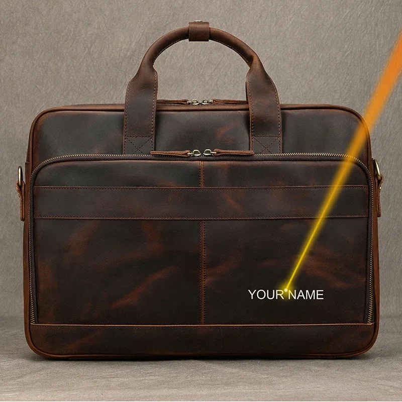 porte-documents rétro pour ordinateur portable, sacs à main en cuir véritable, sac d'affaires décontracté de 15.6 pouces, fourre-tout de travail quotidien pour hommes, sac pour documents
