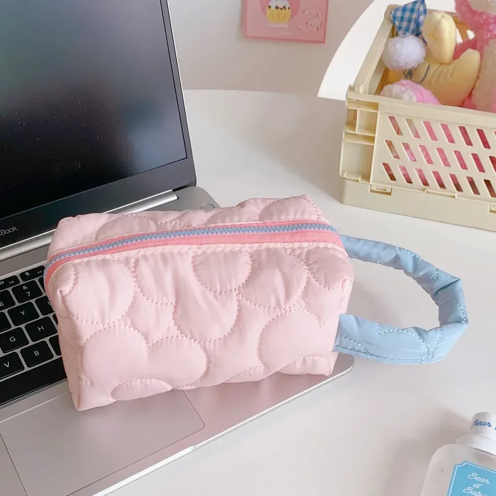 ins – sacs à cosmétiques coréens matelassés à fleurs pour femmes, sac de rangement de maquillage en coton de grande capacité, trousse de beauté pour filles, nouvelle collection 2025