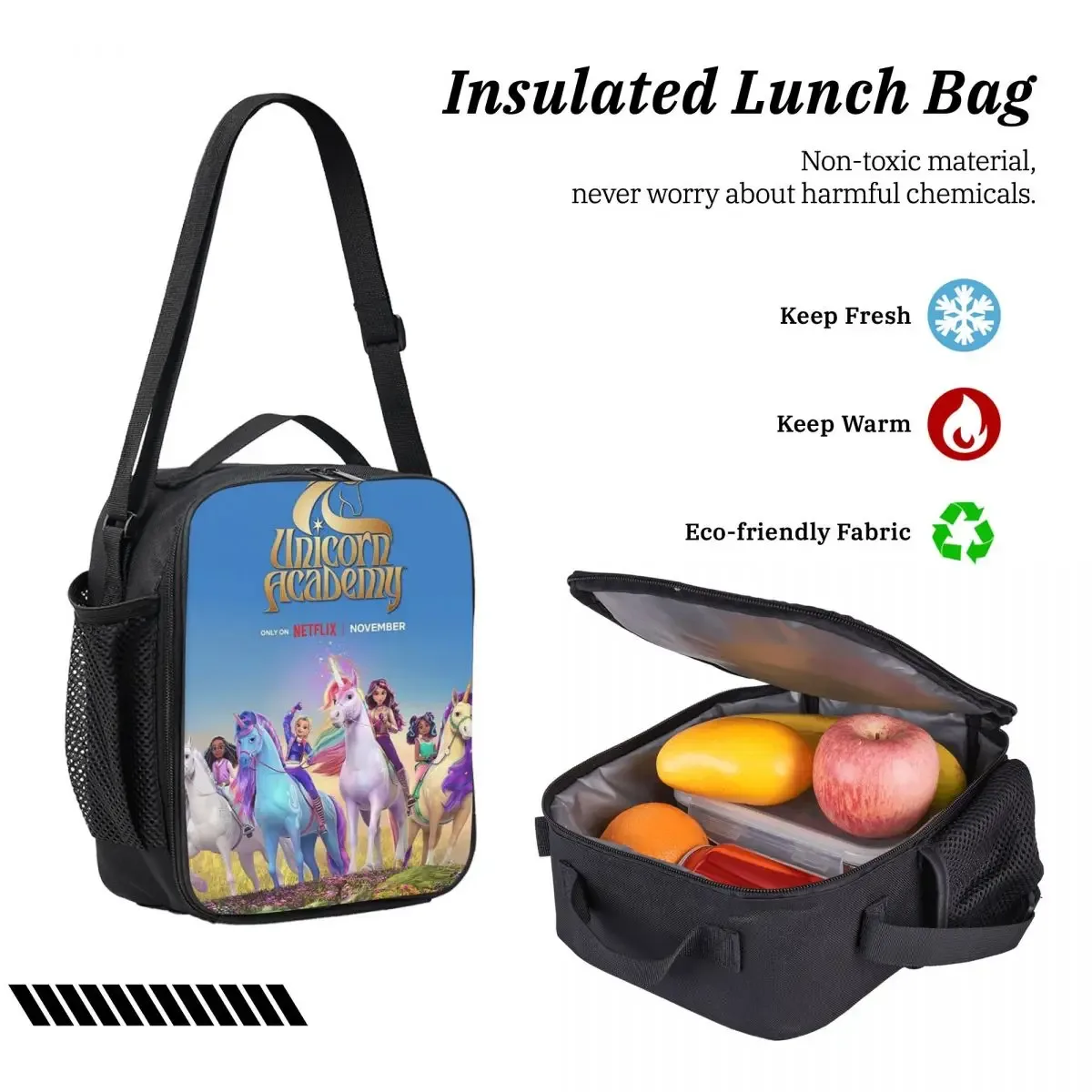 sac à dos unicorn academy pour garçons et filles, sac d'école, sac à bandoulière pour ordinateur, 3 pièces, sac à déjeuner isotherme, trousse à crayons