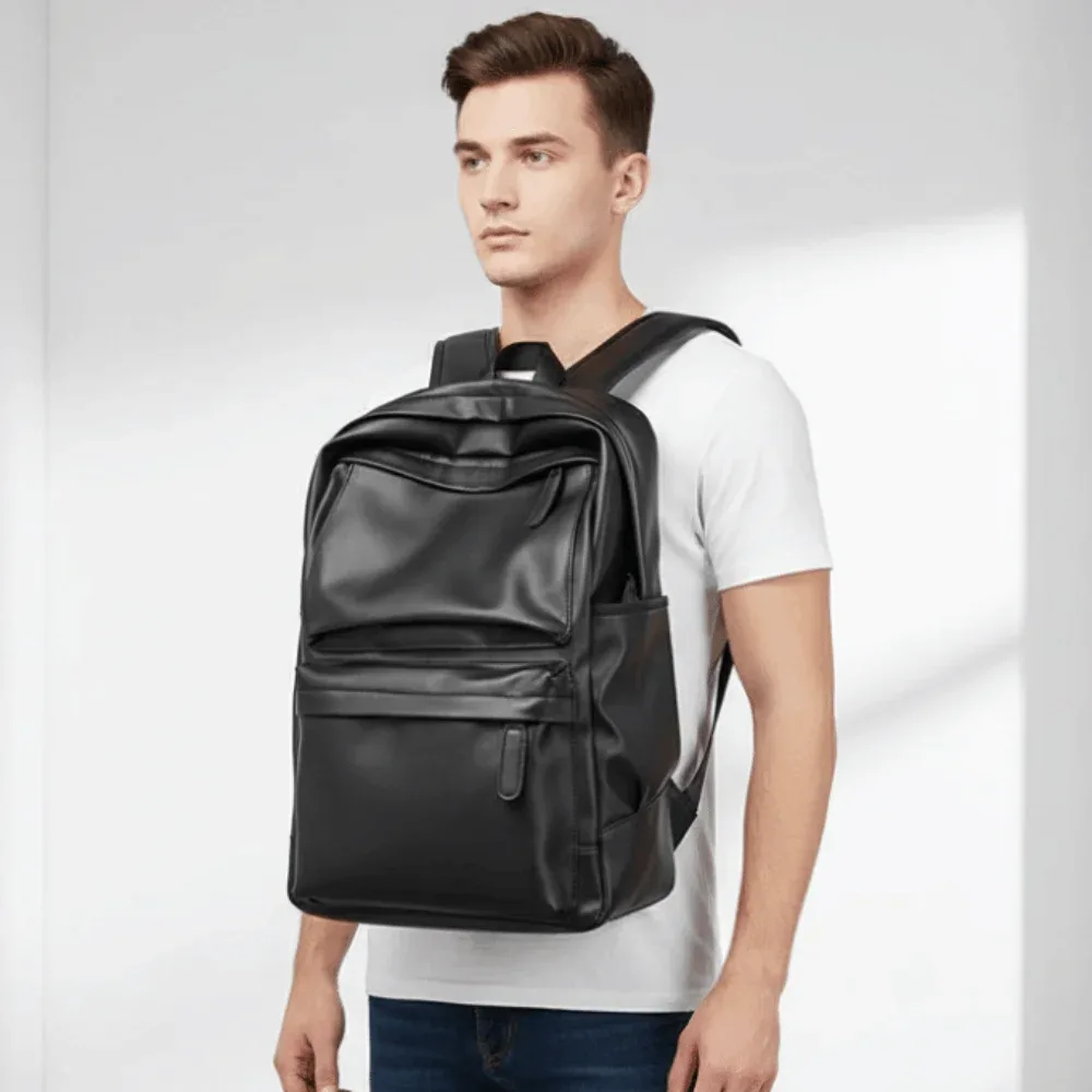 sac à dos en cuir pvc pour homme, résistant à l'eau, avec bretelles rembourrées, sac d'école pour ordinateur p