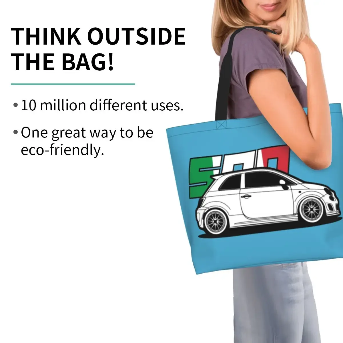 fiat 500 abarth shopping sac fourre-tout toile grande capacité sacs à bandoulière shopper épicerie sac à main pour les femmes