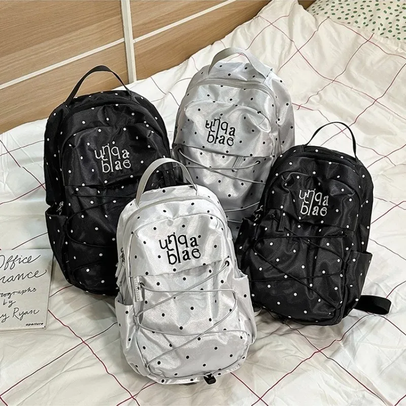 sac à dos coréen mignon à pois, sac à dos de mode pour trajets quotidiens, sac à dos kawaii y2k pour filles, sac de voyage portable pour l'extérieur, sac d'école pour étudiants