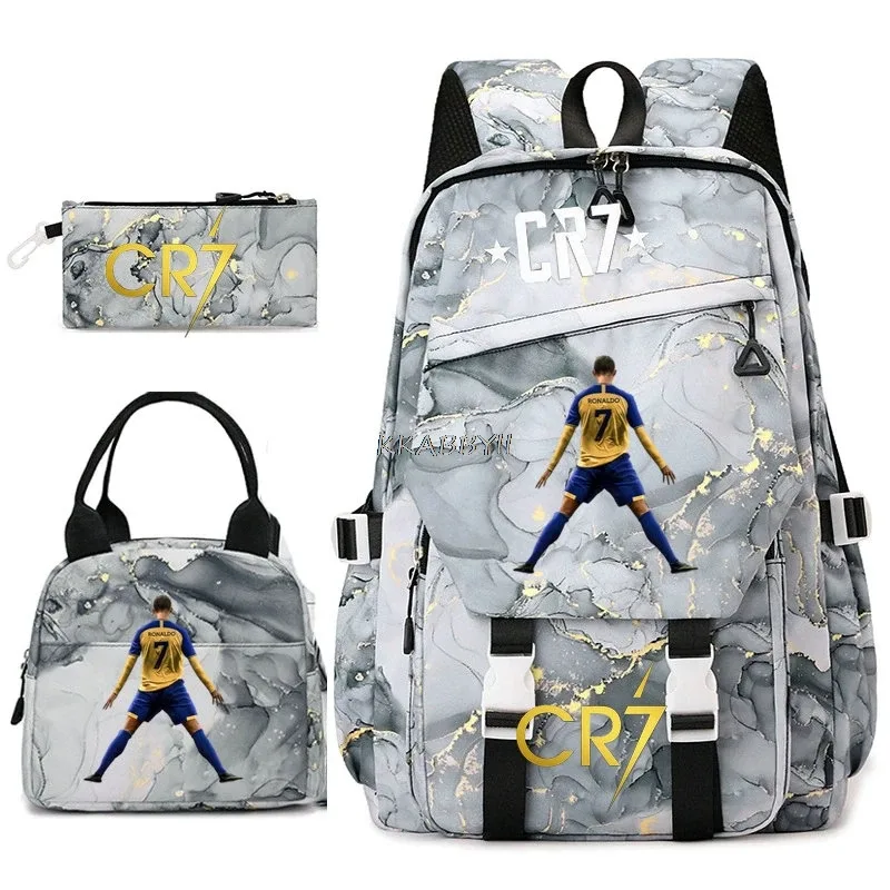 ensemble de sacs à dos pour étudiants avec imprimé cr7, sac à lunch et trousse à crayons, sac à dos de voyage pour adolescentes