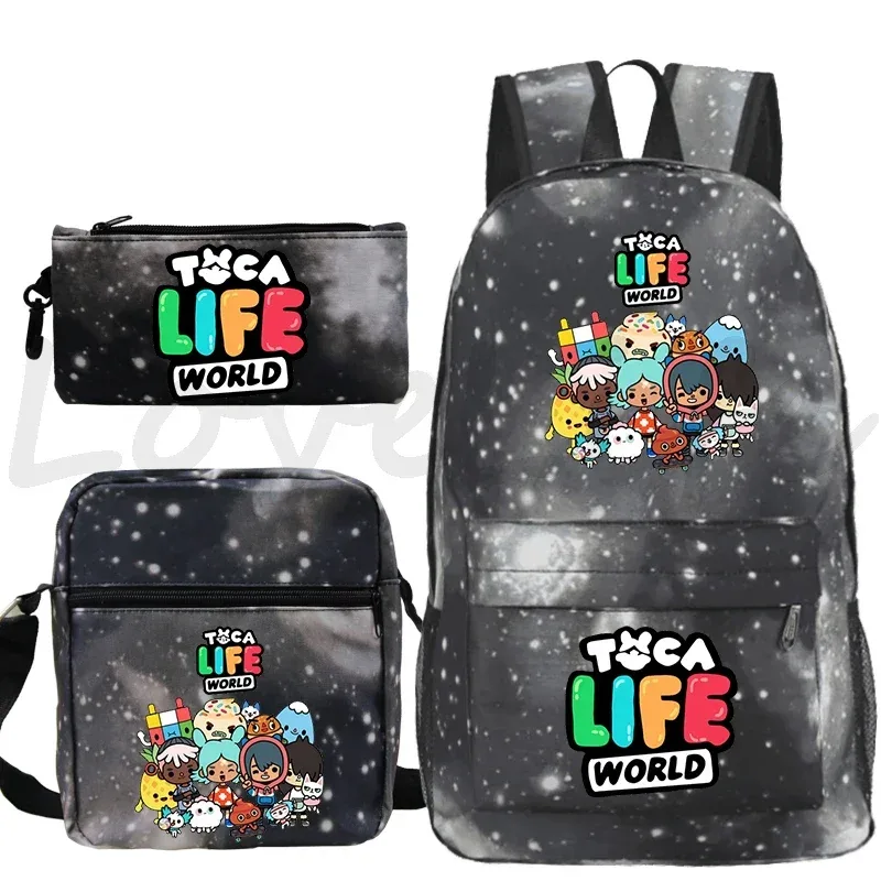 sac à dos toca life world, ensemble de 3 pièces, sacs d'école mignons pour filles, sac de voyage, sac à dos imprimé toca boca, sac à dos pour enfants, mochila