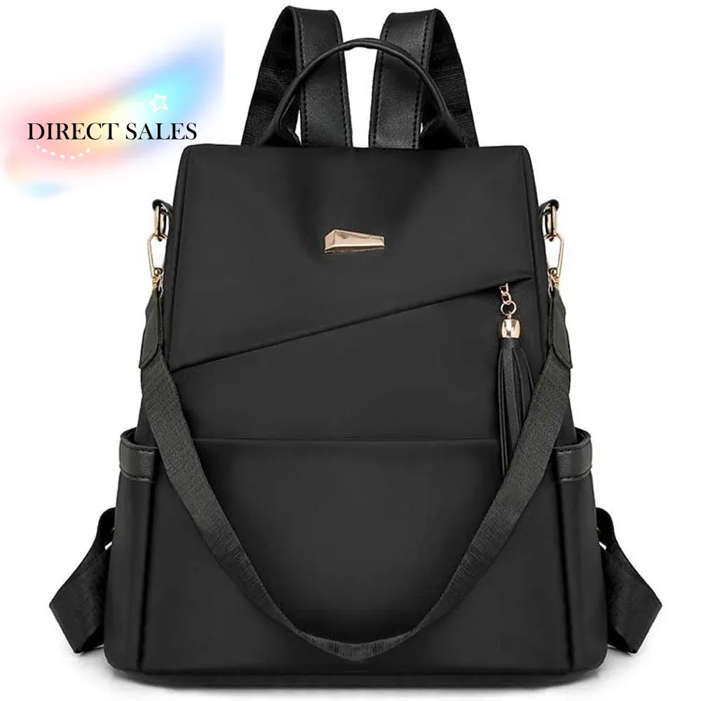 Sac à dos en nylon de grande capacité pour femmes, multi-poches, doux au toucher, imperméable, avec pompon décoratif, multi-usages, antivol, sac à dos de jour