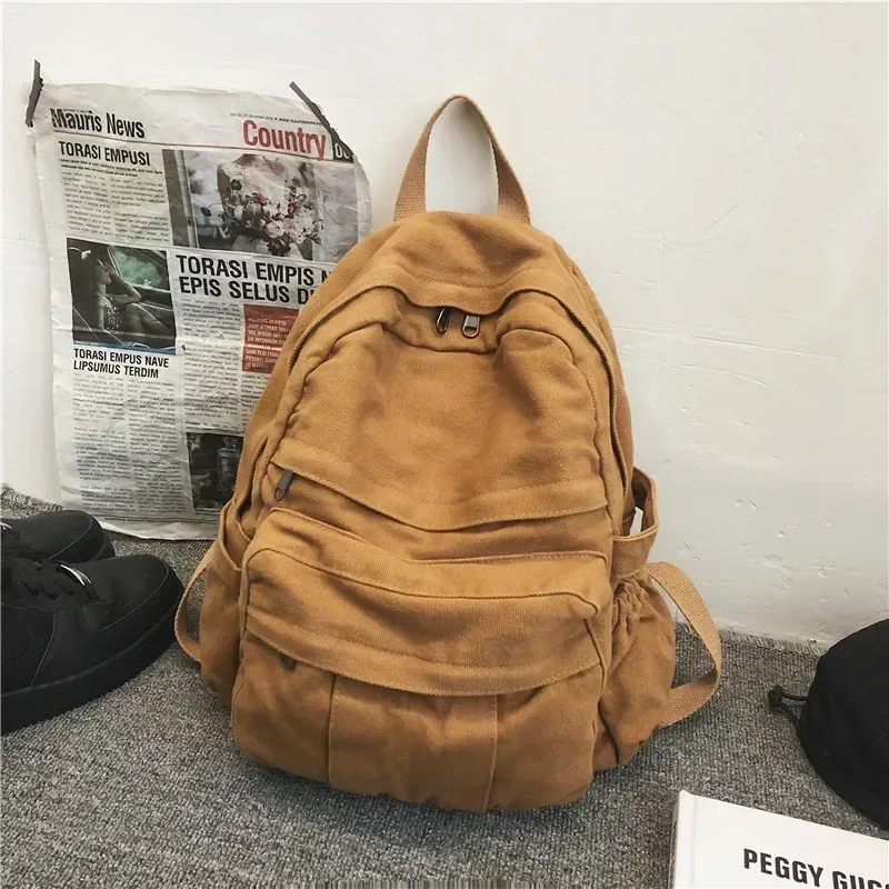 mode couleur unie sac à dos femmes toile sacs d'école pour adolescentes sac à dos de voyage décontracté femme étudiant école sac à dos