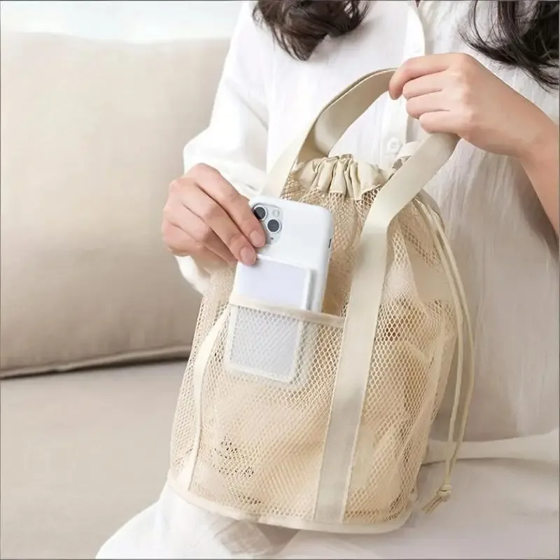 sac de voyage en nylon maillé grande capacité, organisateur de cosmétiques, sacs à cordon en maille décontractés pliables, pochette à cordon, sac de lavage pour la natation