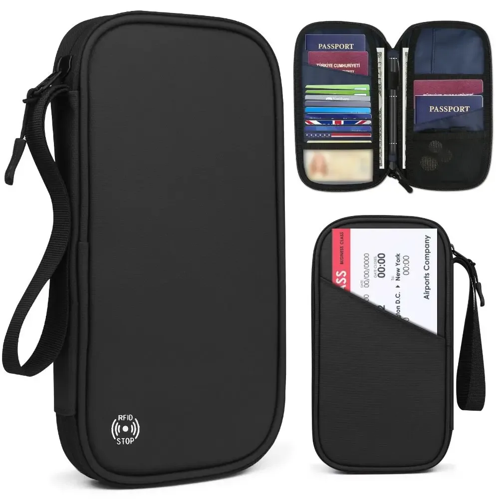 nouveau porte-passeport de couleur unie, blocage rfid, fente pour billet, clip, housse de protection, sac pour cartes de voyage en cuir