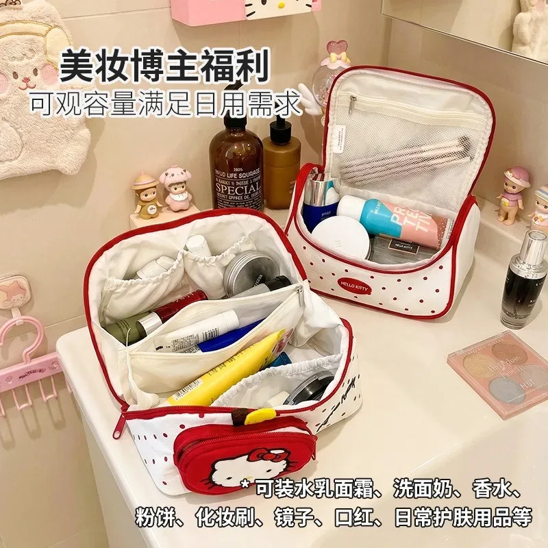 véritable trousse de maquillage coréenne hellokitty, sac de rangement mignon à motif de dessin animé