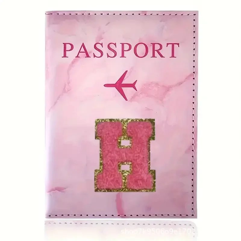 porte-passeport en cuir pu rose avec étiquette brodée, étui pour billets et cartes de crédit, accessoires de voyage