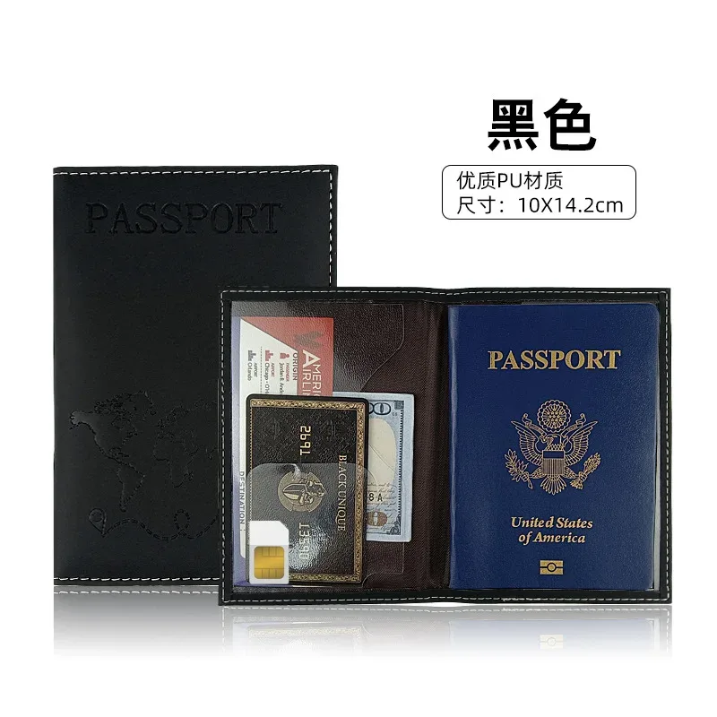 accessoires de voyage : étui de passeport en cuir imprimé carte, porte-billets d'avion, porte-cartes d'identité, protège-passeport