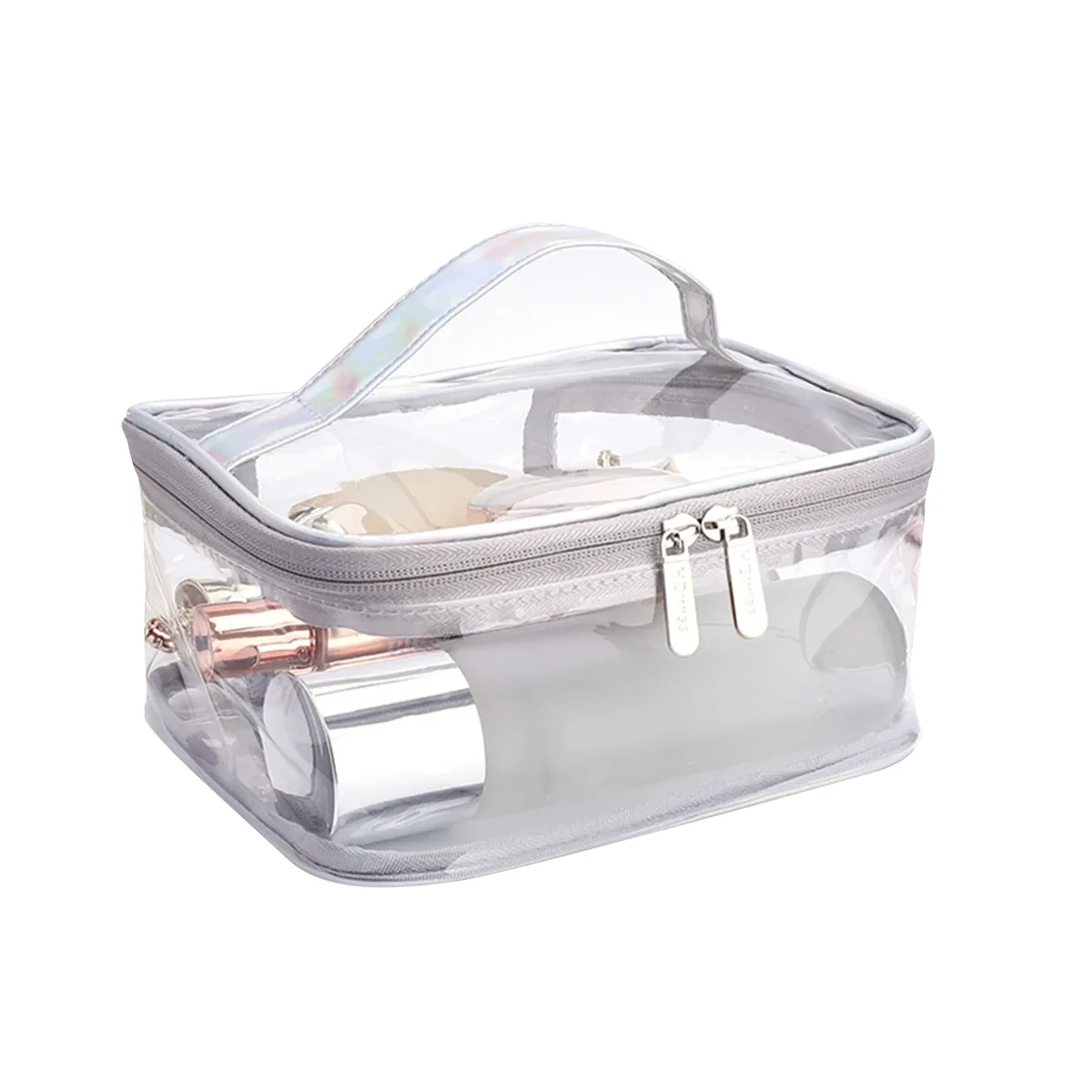 trousse de maquillage transparente avec poignée, trousse de toilette étanche portable, fournitures de rangement de voyage