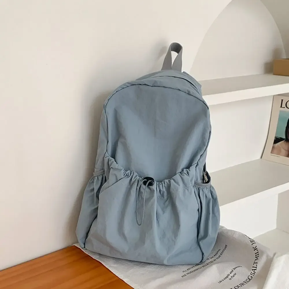sac à dos décontracté de style coréen avec cordon de serrage, pliable, léger, en nylon doux, couleur unie, sac fourre-tout, sac à bandoulière pour employé de bureau