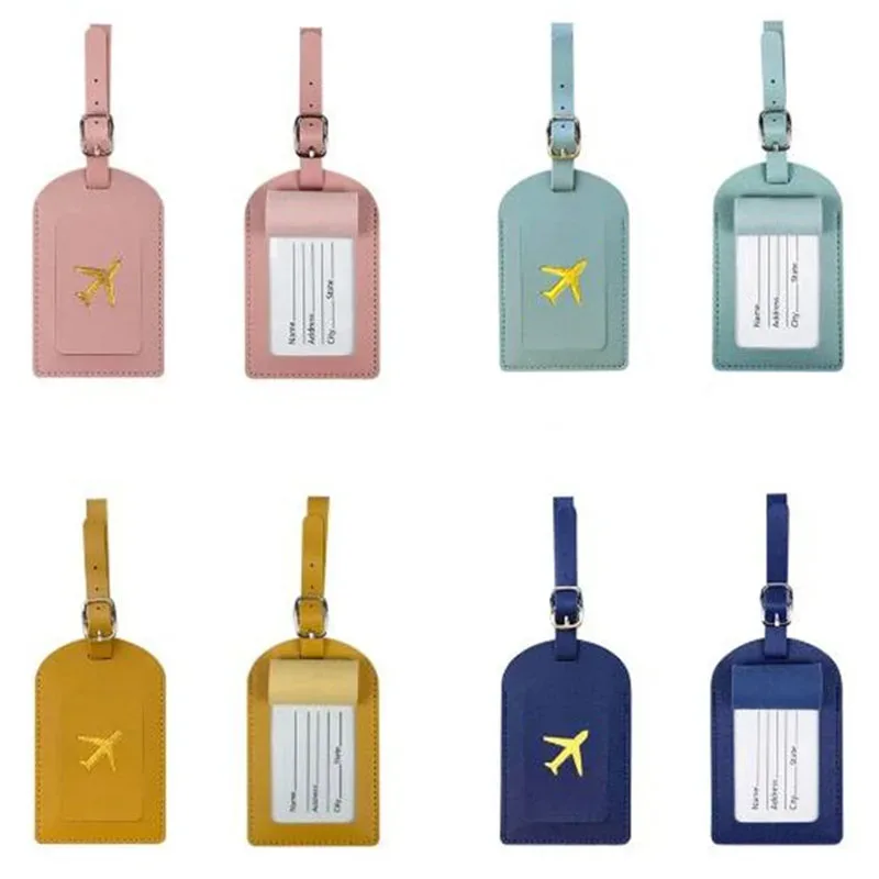 étiquette de bagage en cuir pu pour hommes et femmes, adresse de valise mignonne, étiquette de sac d'embarquement de bagages, porte-adresse d'identification de nom, accessoires de voyage