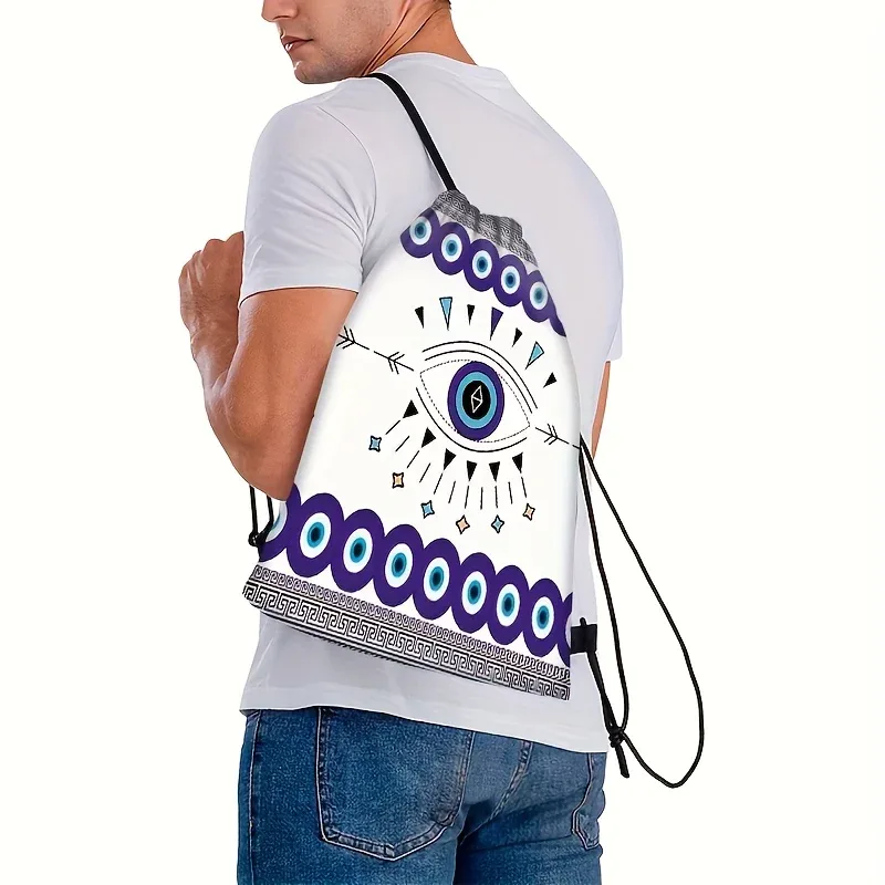1 sac à cordon œil grec contre le mauvais œil - sac à dos à cordon œil mystique de la providence violet et bleu pour le yoga, les festivals et comme cadeau porte-bonheur