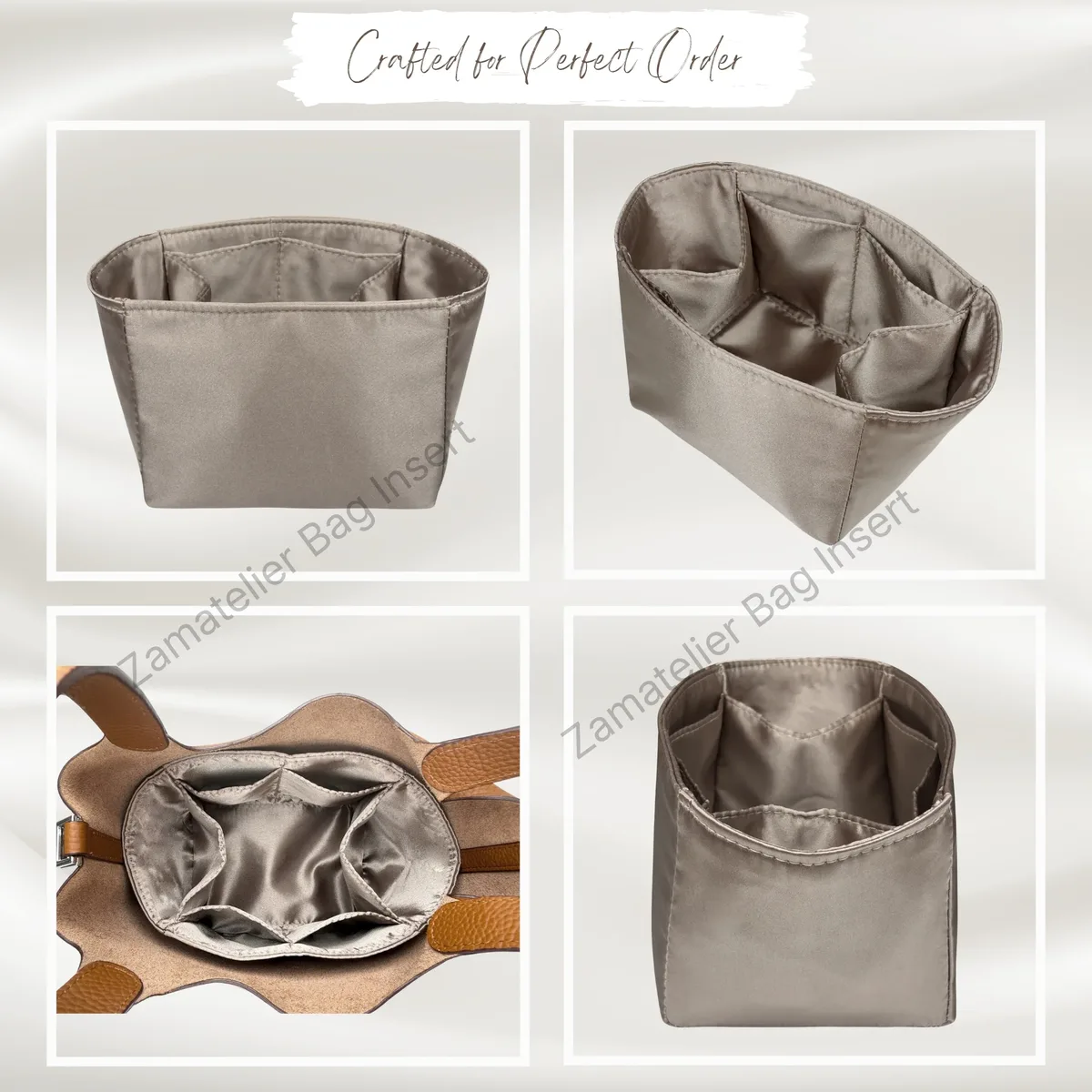 insert en soie sur mesure pour sac picotin 18/22/26/31, organisateur de sac à main en satin de qualité supérieure, base de sac en satin, organisateur de sac, base de sac structurée
