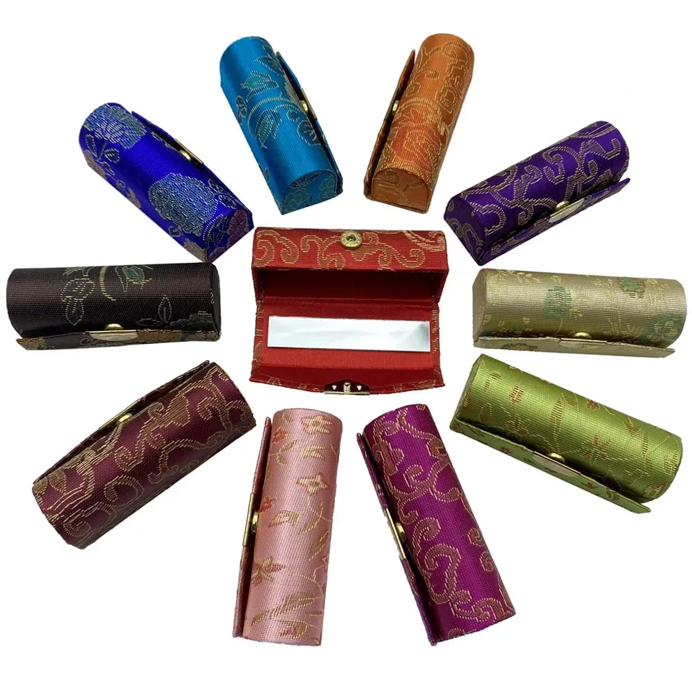 étui à rouge à lèvres en jacquard à fleurs, boîte à bijoux unique, étui de rangement de brillant à lèvres, sacs à cosmétiques avec miroir, boîte de rangement de maquillage pour femmes
