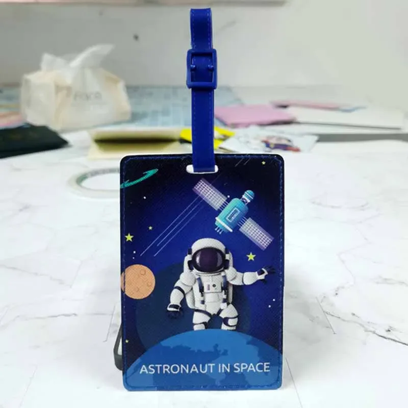étiquette de bagage d'astronaute spatial mignon, accessoires de voyage pour femmes et hommes, valise en pu, porte-adresse d'identification, étiquette d'embarquement pour bagages, étiquette portable
