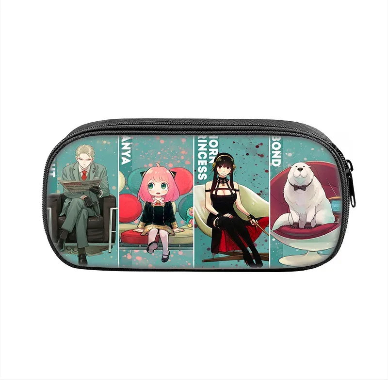 Boîte à stylos espion × famille, sac pour étudiants, fournitures scolaires de grande capacité, trousses à crayons de jeu à fermeture éclair, cadeau d'anniversaire pour enfants