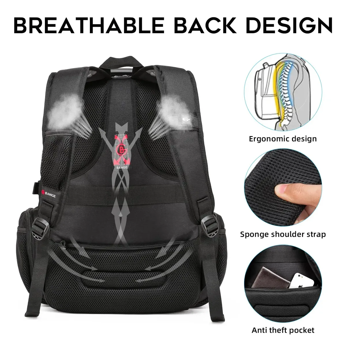 bange grand sac à dos multifonction pour ordinateur portable 40l 17 pouces sac à dos de voyage durable sac d'école pour adolescents avec port de recharge usb