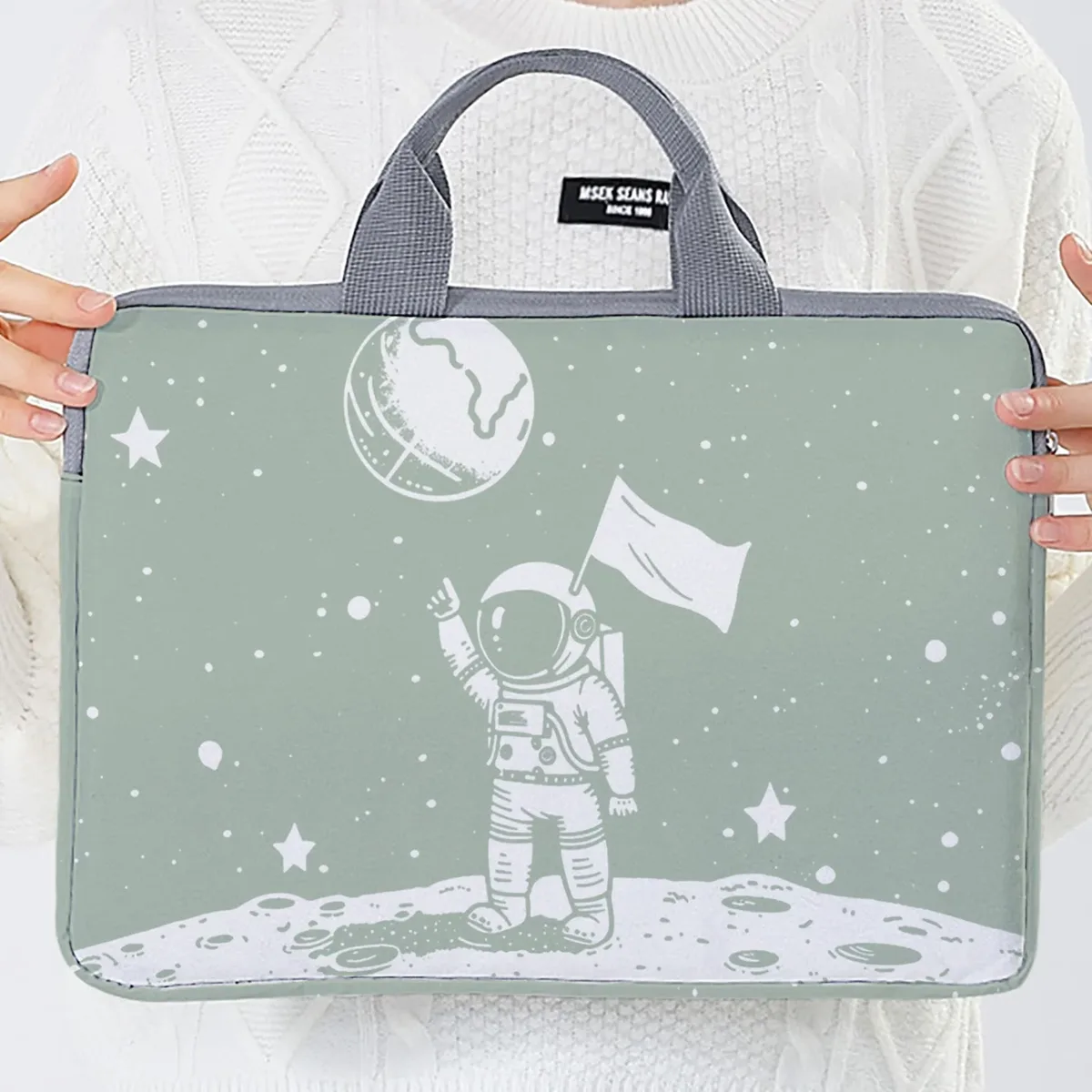 ensemble une pièce, deux styles, sac et porte-documents pour ordinateur portable à motifs d'astronautes, adapté aux ordinateurs portables de 14 pouces