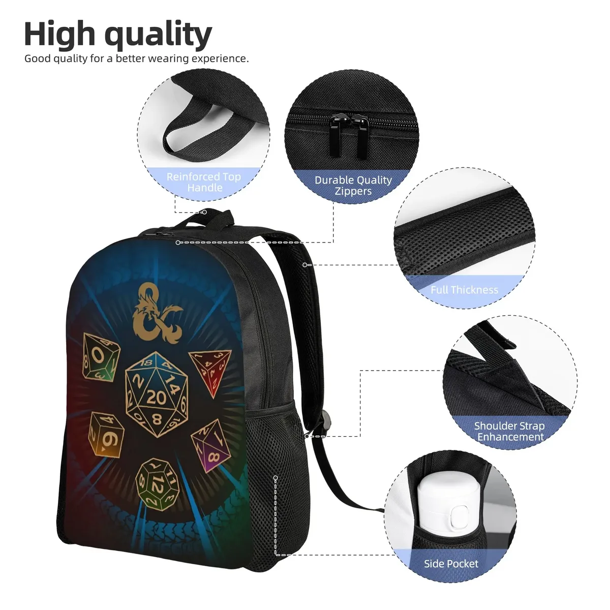 sac à dos dungeon dragon dnd pour hommes et femmes, sac à bandoulière léger pour le lycée, le travail, l'université