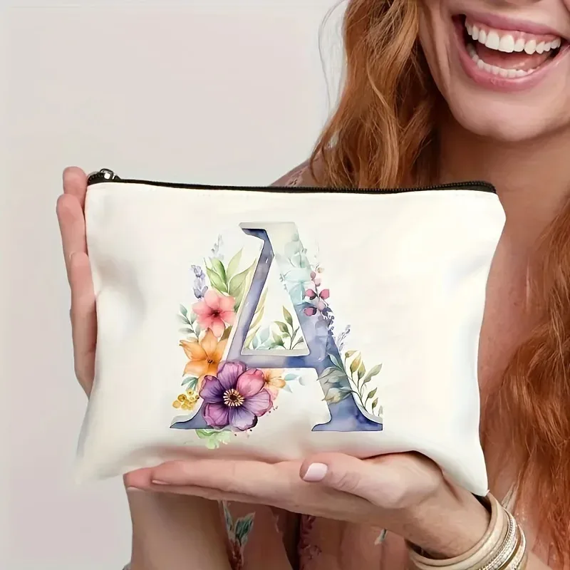 trousse de maquillage pour femme a-z lettre motif créatif sacs de maquillage sac de rangement sacs à fermeture éclair pochette de maquillage