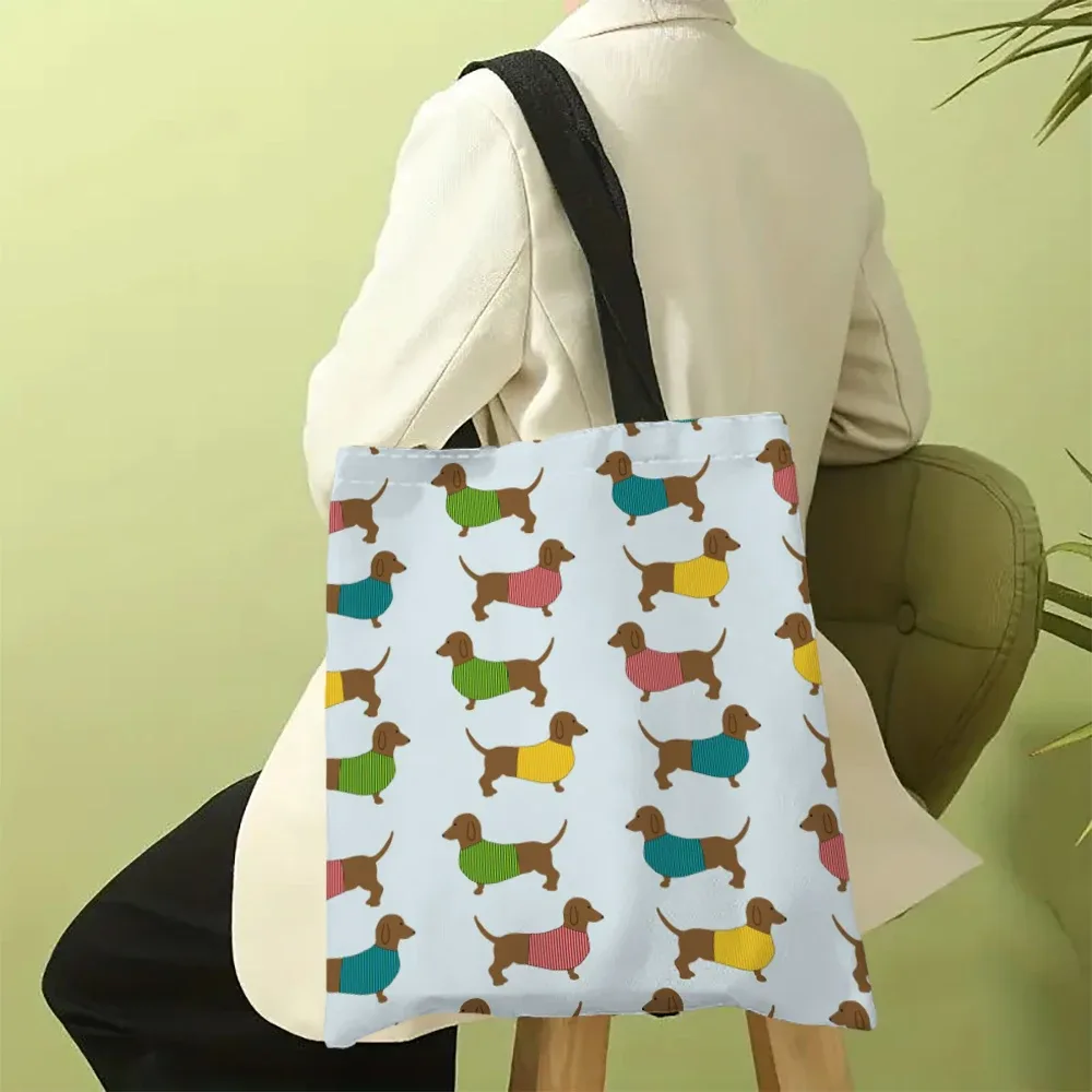 1pc dessin animé teckel fourre-tout sacs polyester tissu sac à main mignon chien sac femmes sac à bandoulière chien amoureux cadeaux 30x35 cm