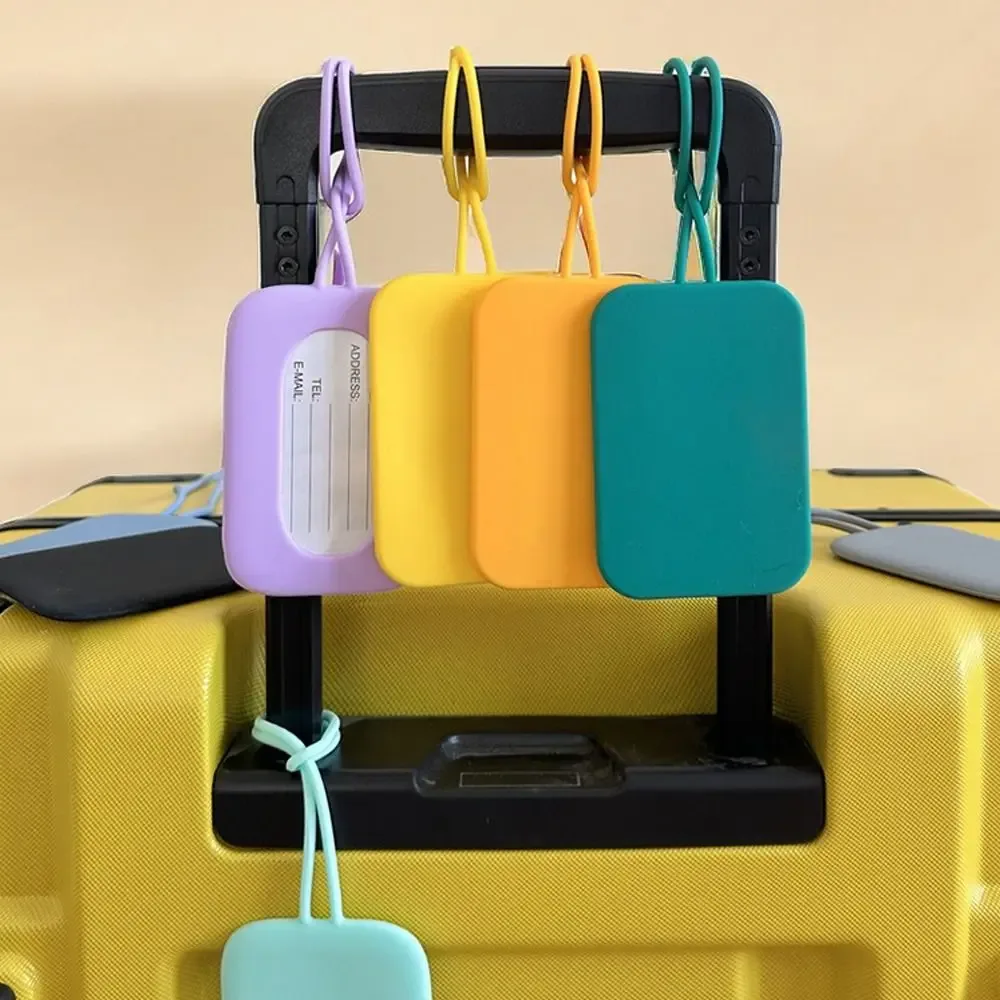 étiquette de bagage en silicone souple avec lanière, identification de valise, carte d'embarquement anti-perte, nom, téléphone, adresse, voyage