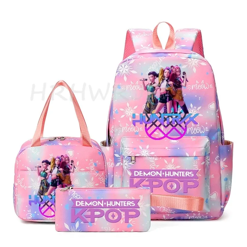 sac à dos kpop demon hunter avec imprimé neige, cartable pour adolescents avec sac à bandoulière pour usage quotidien, sacs de voyage décontractés pour filles, 3 pièces