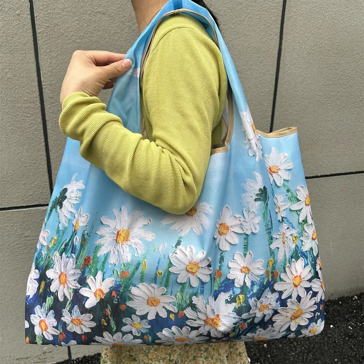 sac fourre-tout pliable de grande capacité, style peinture vintage, sac de courses durable en nylon résistant aux déchirures, lavable en machine