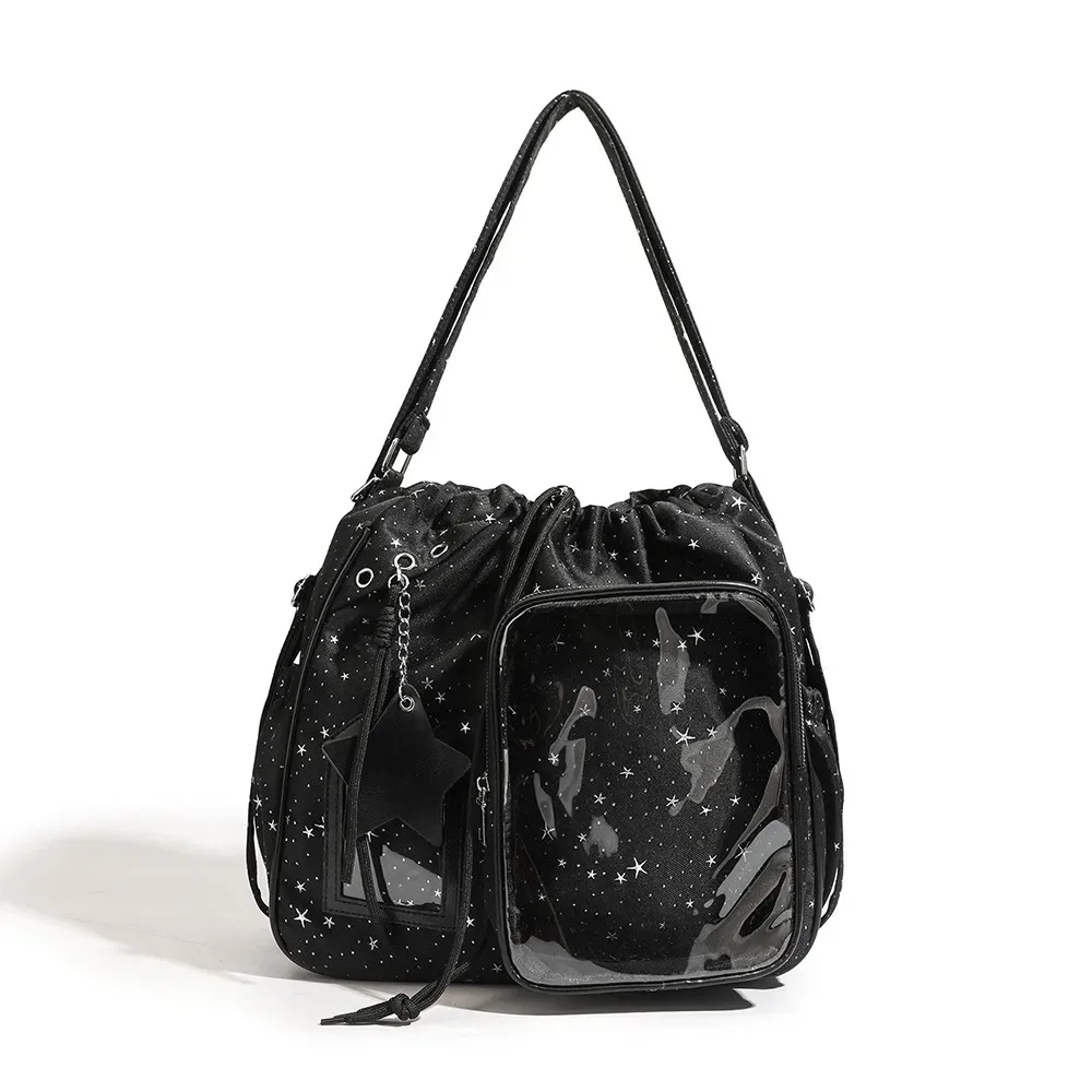 sac à dos étudiant grande capacité kawaii, imprimé étoiles transparentes, sac à dos à cordon double épaule, sac à dos pentagramme pour collège