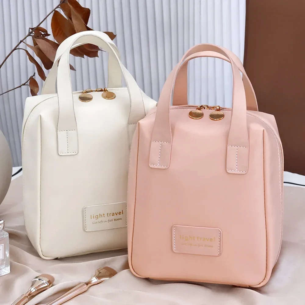 trousse de maquillage portable en cuir pu pour femme, sac de rangement cosmétique étanche, sac de lavage de voyage, grande capacité, coque tendance, 2 pièces