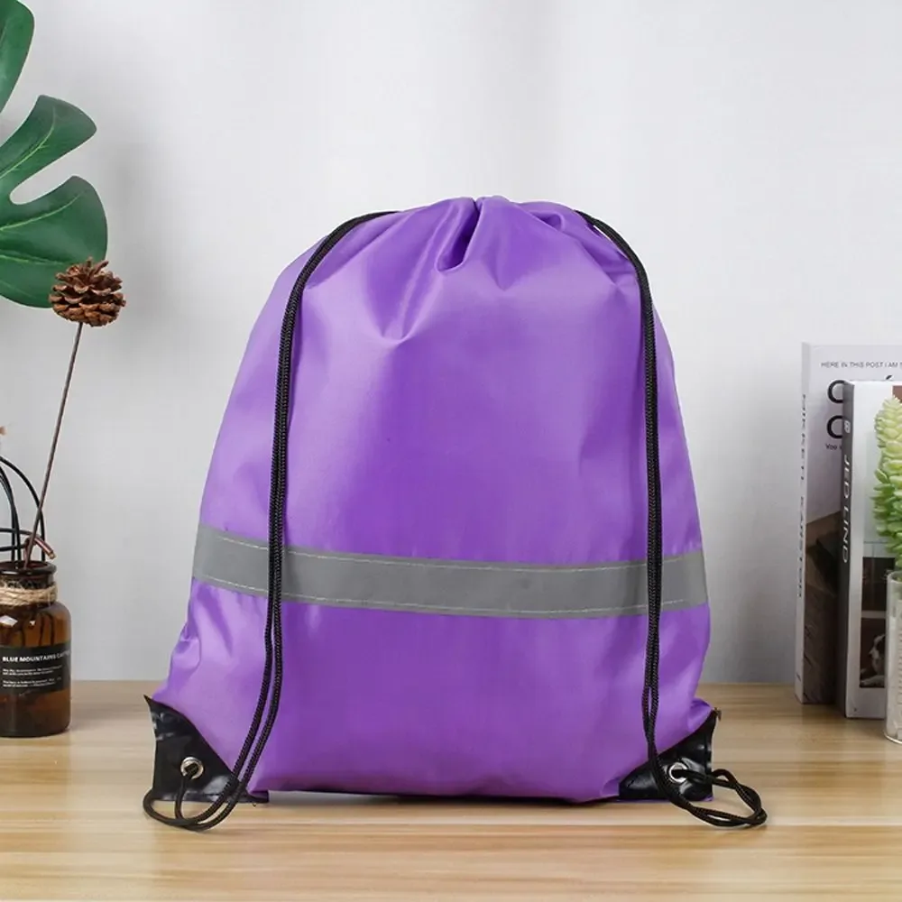 sac à dos de sport à cordon de serrage avec bande réfléchissante, sac à bandoulière en polyester 210d imperméable, couleur unie, portable