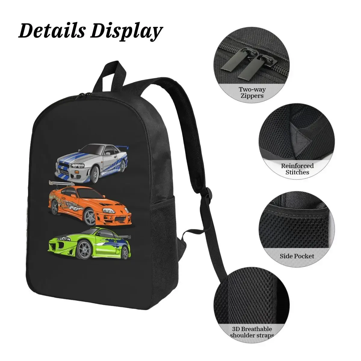 sac à dos brian o'connor du film fast and furious, sac d'école, sac à bandoulière pour ordinateur, 3 sacs à bandoulière isolés, sac à déjeuner, trousse à crayons
