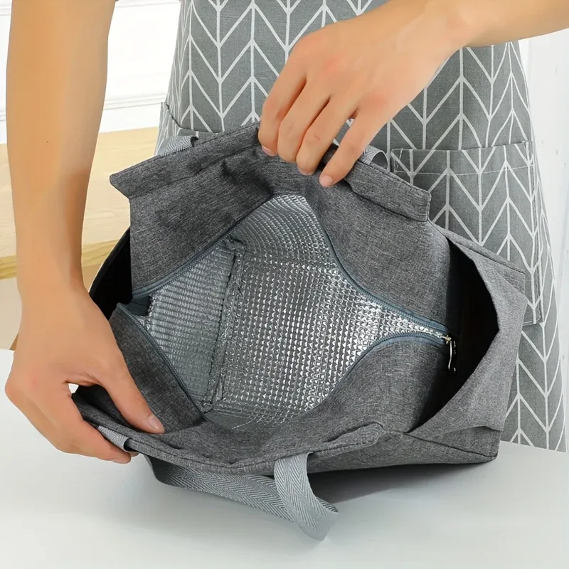 sac fourre-tout isotherme à double poche, sac à lunch isotherme, sac fourre-tout portable sans contact avec les aliments, sac à pique-nique isotherme de grande capacité, sac à lunch lavable avec fermeture éclair, adapté aux pique-niques en plein air, au camping ou à une utilisation quotidienne au travail