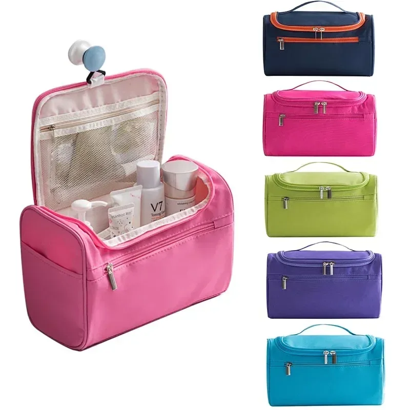 Sac de maquillage esthétique en tissu Oxford imperméable avec crochet de suspension portable pour femmes, sac de voyage de grande capacité pour organiser les cosmétiques