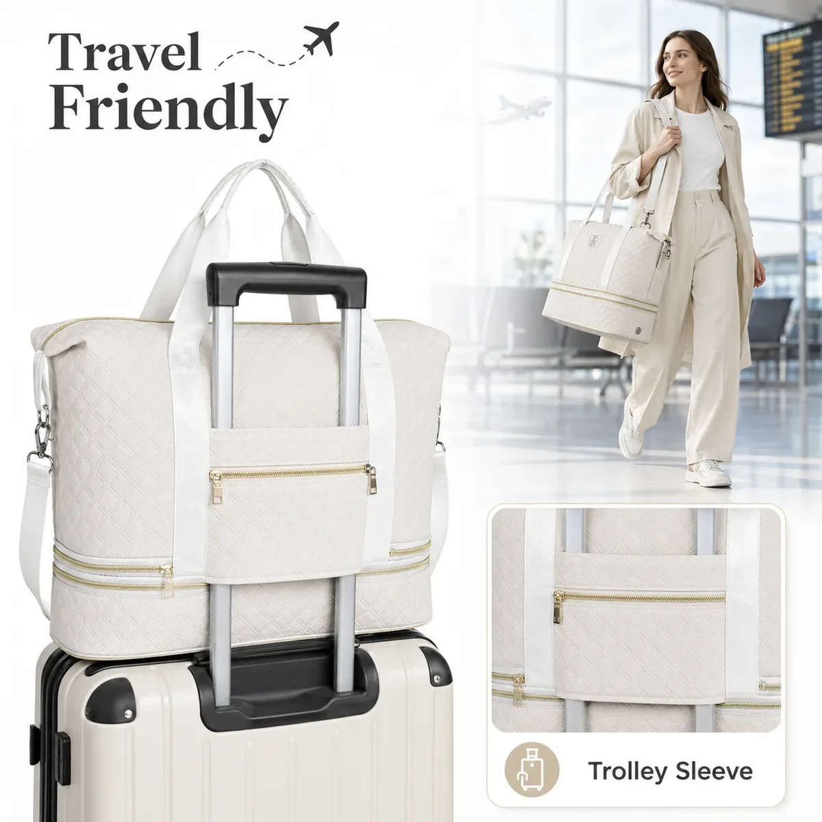 grand sac de voyage matelassé avec compartiment inférieur séparé et bandoulière réglable pour le week-end et la salle de sport