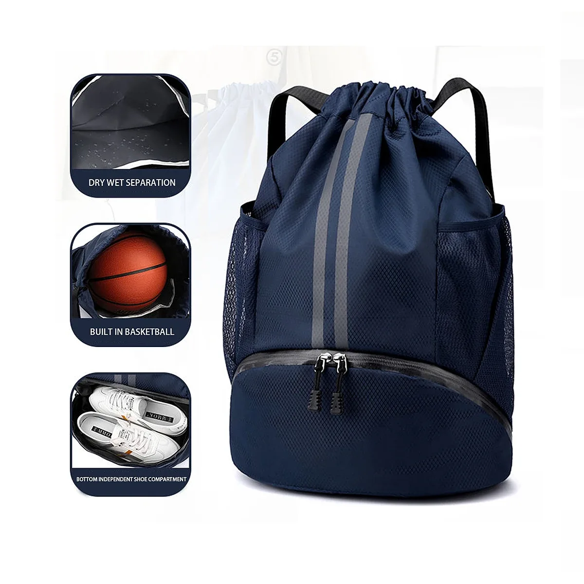sac de basket-ball, sac de natation, sac de rangement pour femmes à séparation sèche et humide, sac à dos de sport, sac à dos d'entraînement et de fitness à cordon