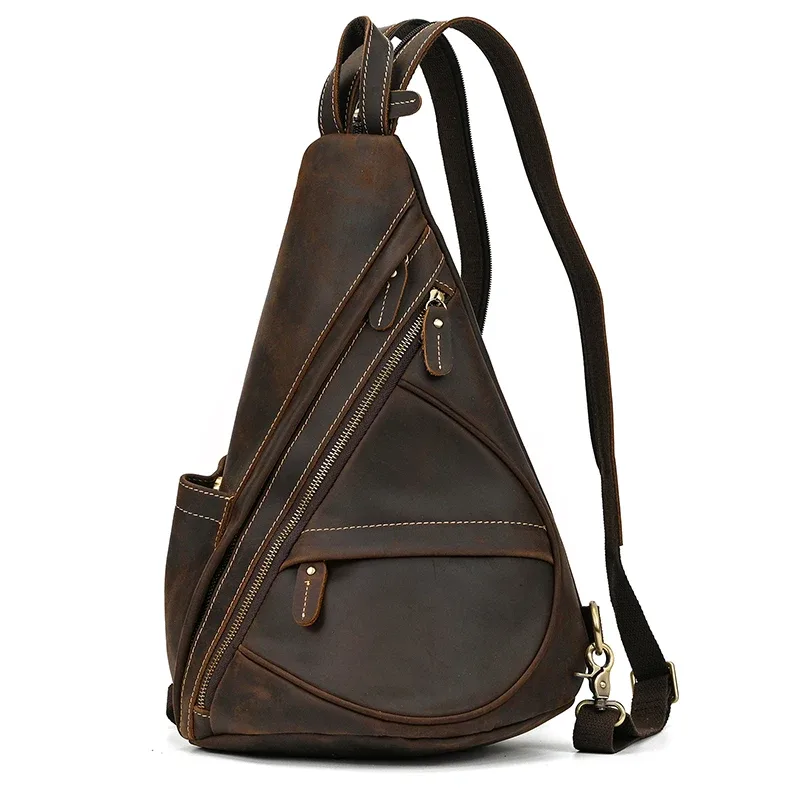 sac à dos de poitrine en cuir véritable pour motard, sacs d'équitation en plein air pour hommes, sacs à bandoulière pour hommes, cuir de vache, initié unique