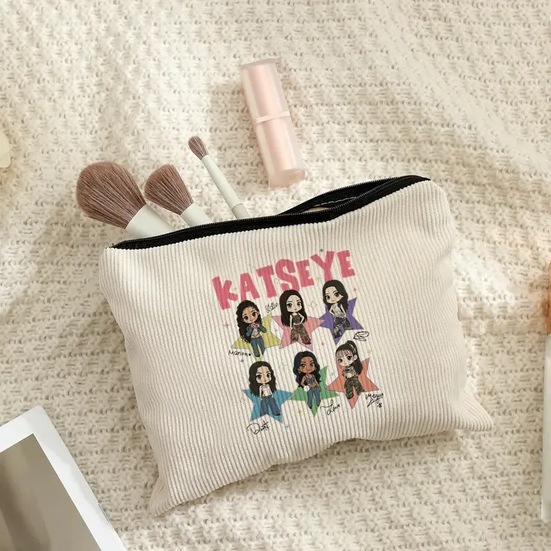 KATSEYE World Tour – trousse de maquillage en velours côtelé, trousse de toilette légère, multifonctionnelle avec fermeture éclair, sacs de rangement pour femmes, cadeaux pour fans