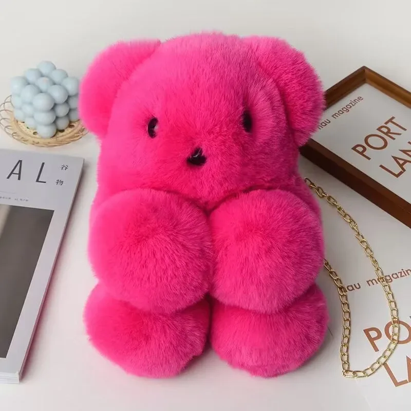 nouveau ours en peluche sac à dos à bandoulière fille sac de messager créatif mignon sac à chaîne belle moelleux fille dessin animé sac