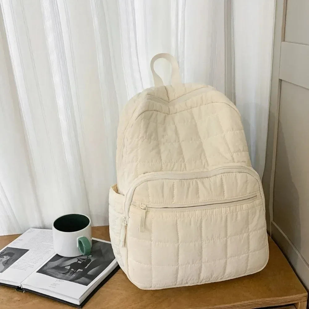 sac à dos de voyage matelassé à la mode, couleur unie, cartable d'étudiant de grande capacité, sac de maman multi-poches en nylon