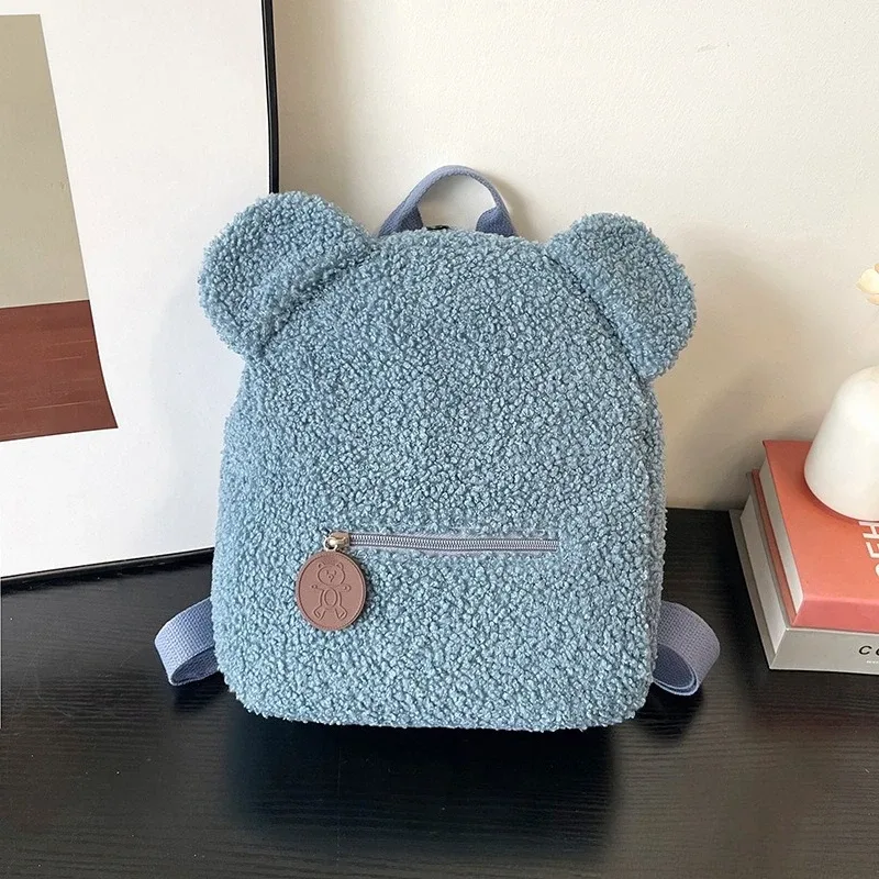adorable mini sac à dos oreilles d'ours moelleuses avec ceinture fourre-tout en peluche douce multicolore petits sacs à dos pour enfants élégant usage quotidien décontracté