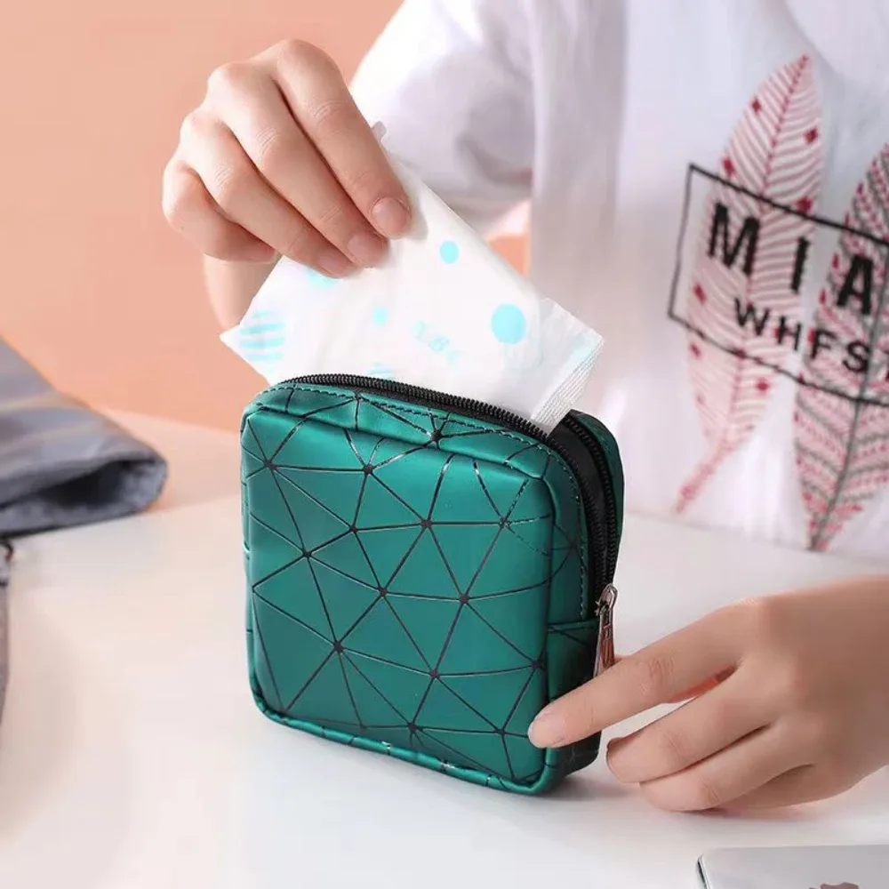 sac de rangement pour serviettes hygiéniques, sac d'époque féminin étanche en cuir avec fermeture éclair pour adolescentes femmes, petite poudre de maquillage, portefeuille